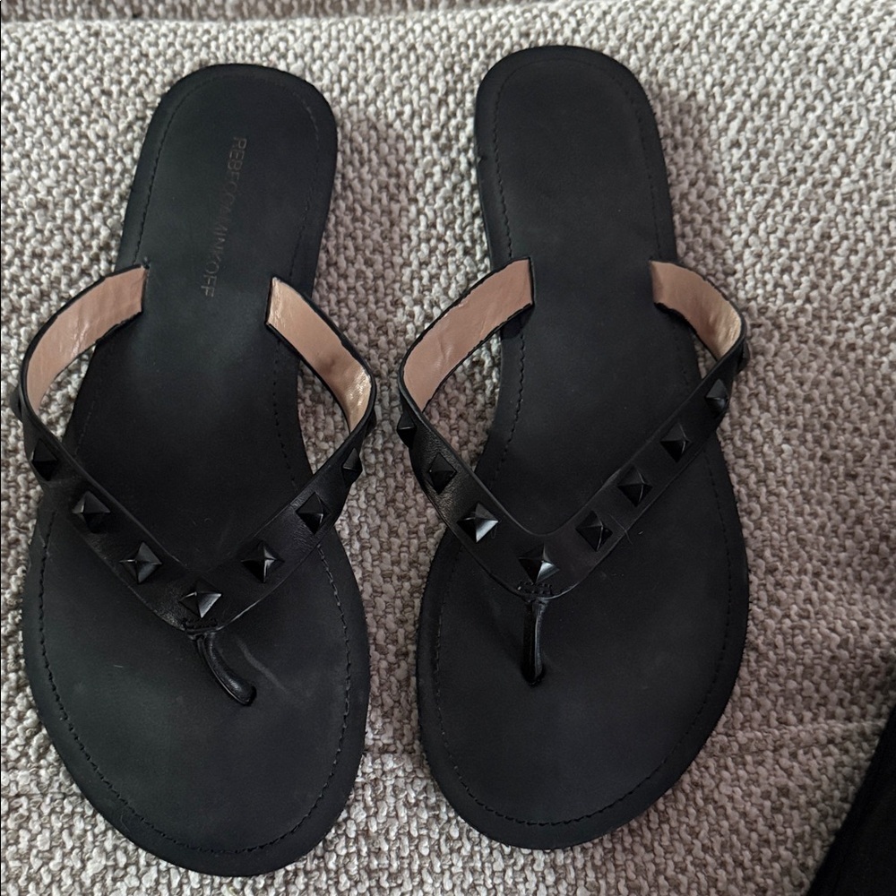 Rebecca Minkoff Black Studded Thong Sandals